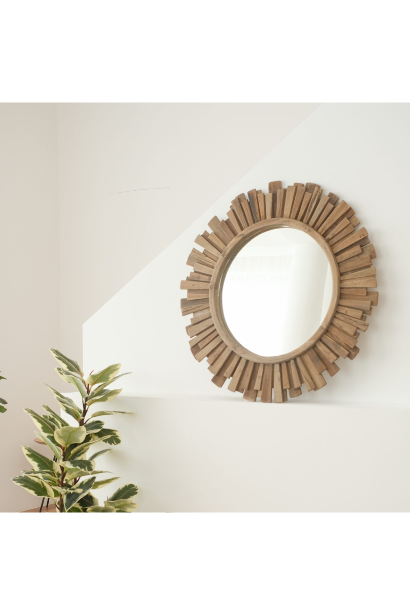 Reclaimed Wood Sunburst Round Mirror