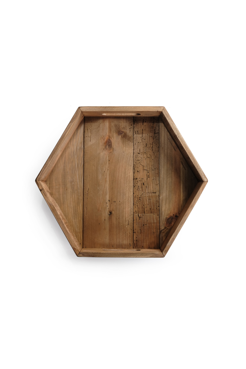 Reclaimed Wood Hexagon Tray - S