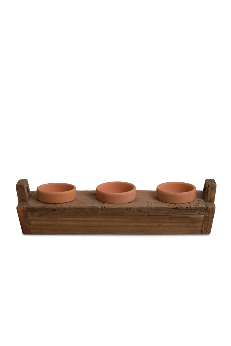 Reclaimed Wood Plant Holder with 3 Pots