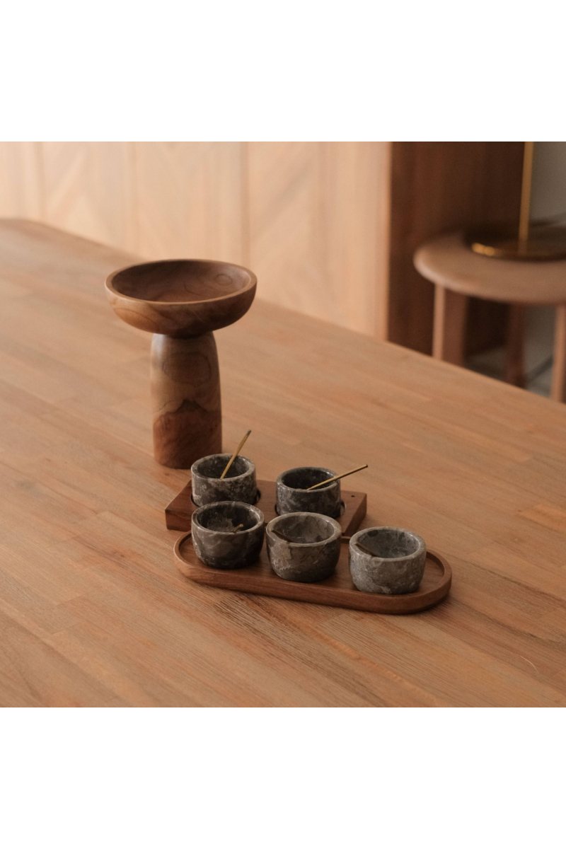 Mina Grey Marble Set of 3 Condiment Bowls With Tray