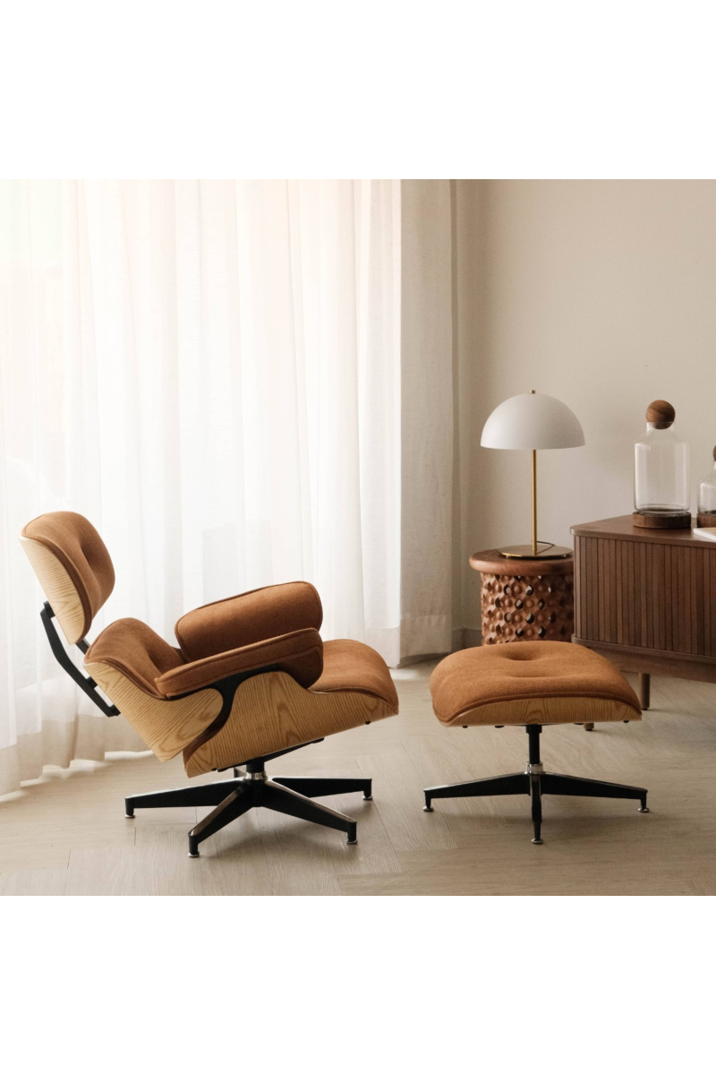 Replica Eames Lounge Chair with Ottoman - Oak & Camel Brown