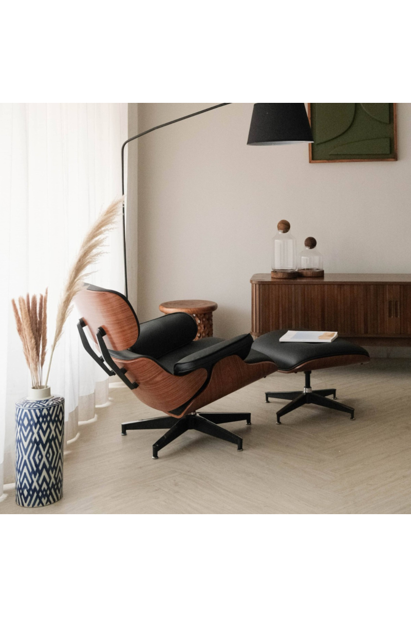 Replica Eames Lounge Chair with Ottoman - Walnut & Ebony Leather