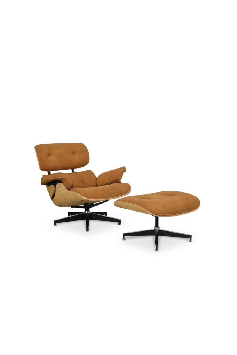 Replica Eames Lounge Chair with Ottoman - Oak & Camel Brown